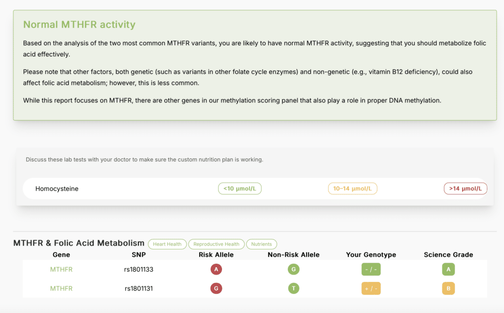 MTHFR results Gene Food
